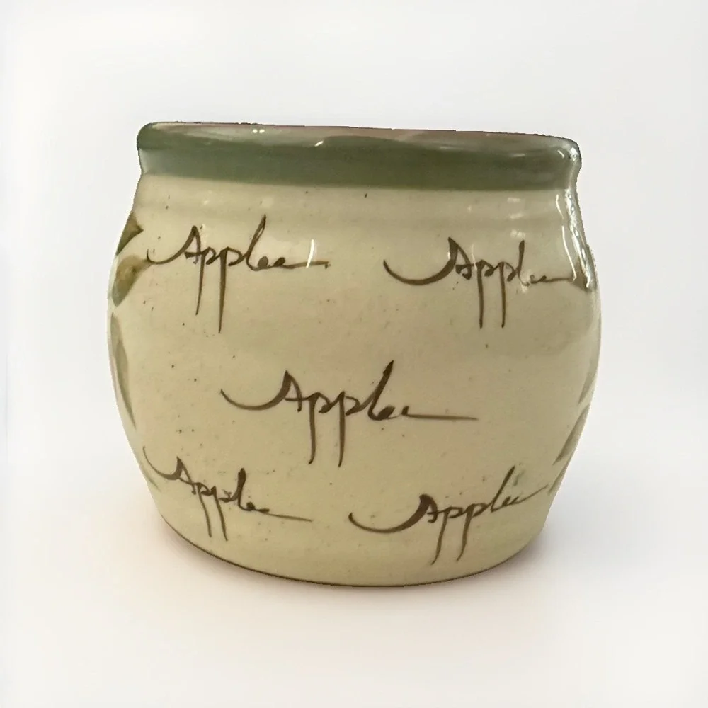 Vintage Small Apple Stoneware Crock Utensil Holder Vase 2.75